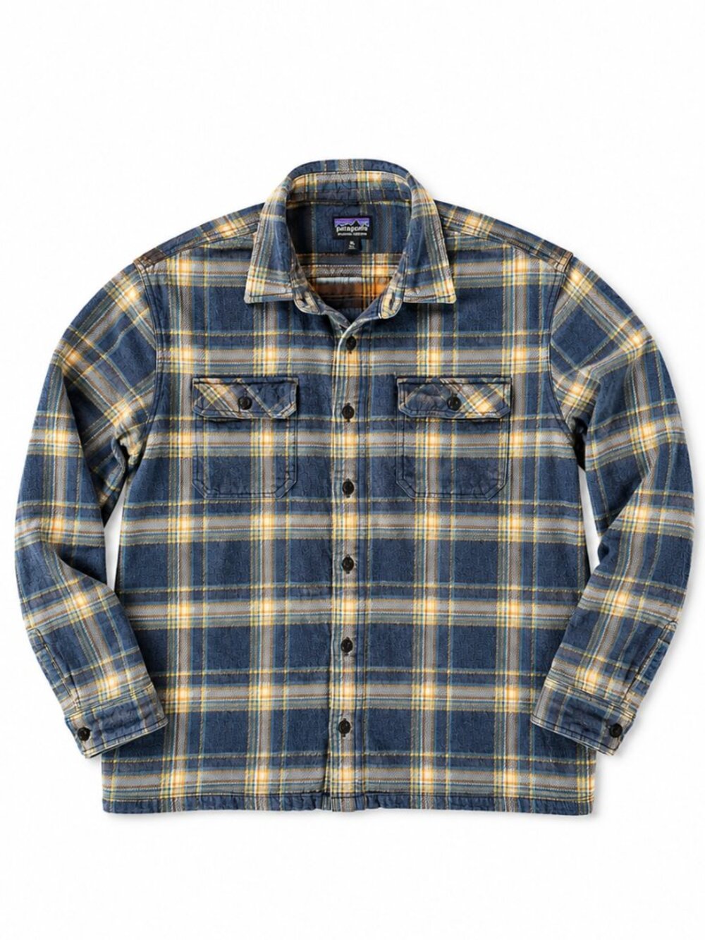 Patagonia Fjord Flannel Shirt Men’s XL Blue Plaid Organic Cotton Button Up EUC